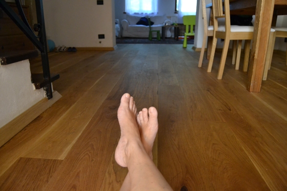 my feet and our new wooden floor